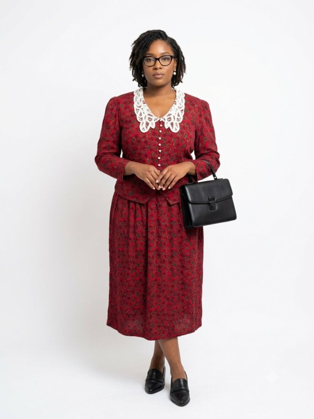 Lady Dorby Dress Floral Red 80's Midi Layered Cottage Retro 20W NWT